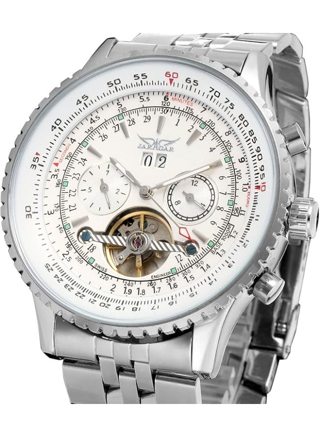 JARAGAR Men's Self Winding Waterproof Automatic Stainless Steel Skeleton Tourbillon Calendar Wrist Watch - Image 3